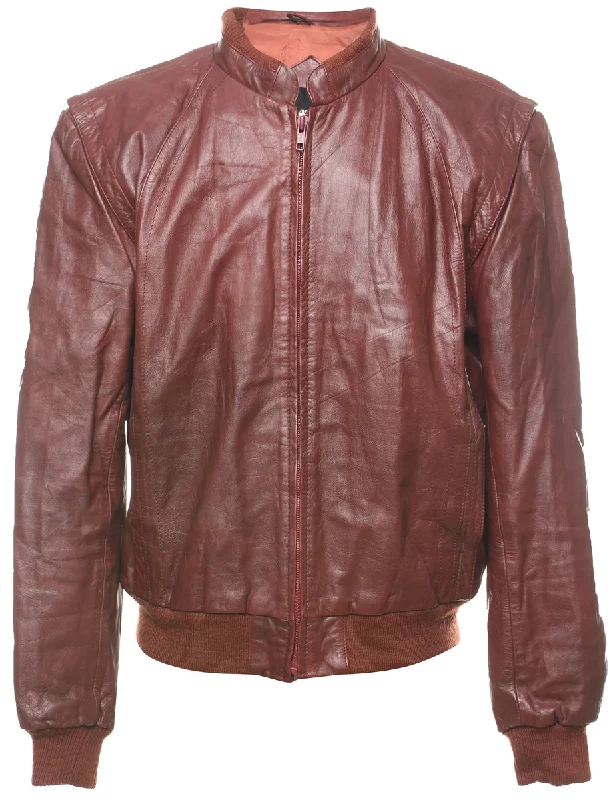 Personalized Wear Classic Maroon Zip-Front Leather Jacket - M