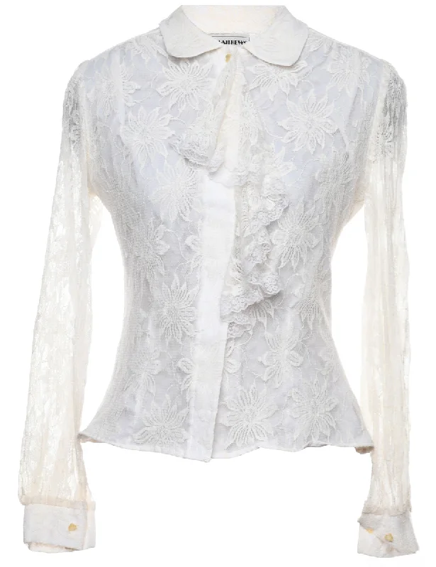 Luxe Comfort Classic White Lace Evening Blouse - M