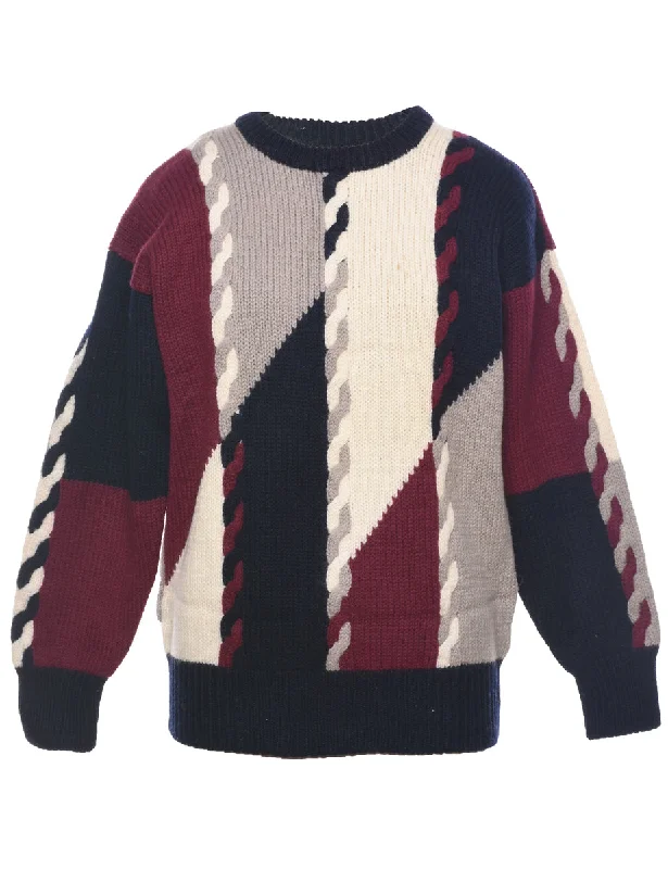 Cozy Pants Colour Block Cable Knit Jumper - M