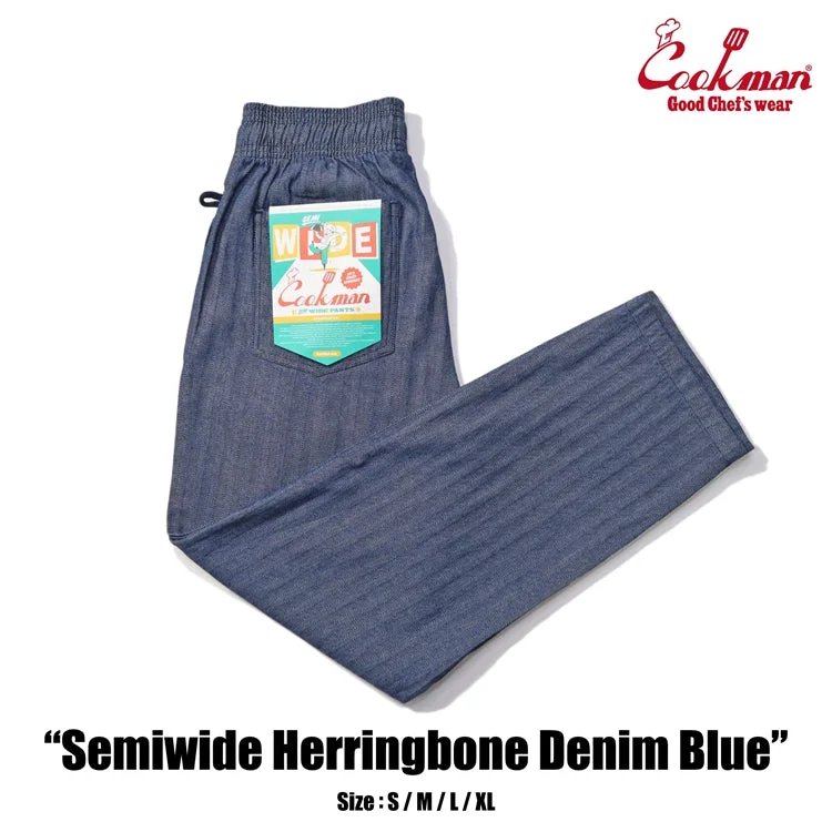 Stylish Ease Cookman Chef Pants Semiwide - Herringbone Denim : Blue