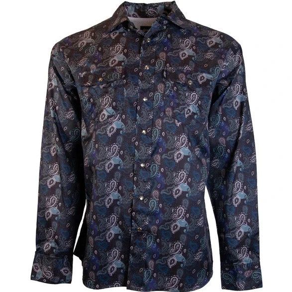 Modern City Hooey Men's Sol Paisley L/S Western Snap Shirt in Black