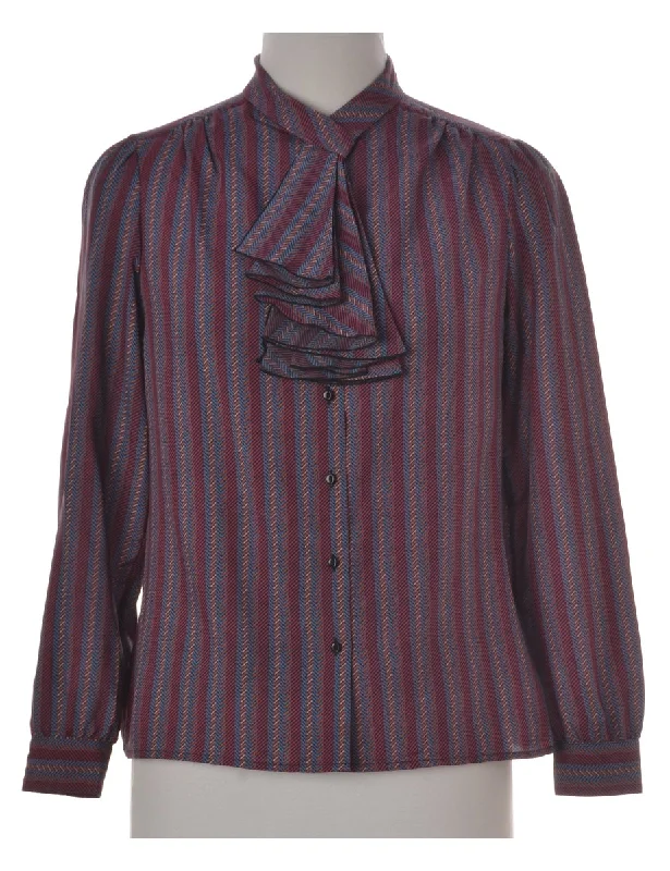 Single-shoulder Neck Design Chevron Print Long Sleeve Blouse